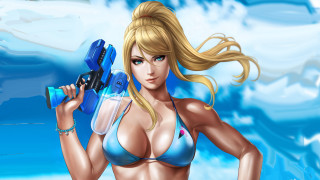 Cartoon woman bikini gun water - free bikini wallpaper