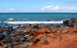 Rocky beach water sky mountains - a rocky beach free wallpaper