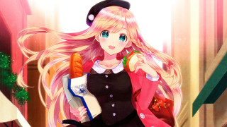 Blonde girl holding bag sandwich 2 - long blonde hair holding free wallpaper