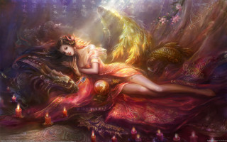 Woman red dress bed dragon 2 - a dragon free wallpaper for desktop