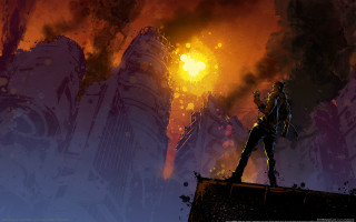 Man ledge city fire sky 2 - massive free wallpaper