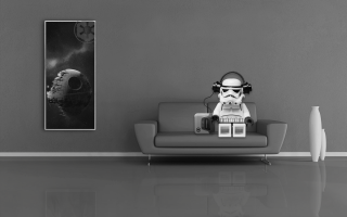 Stormtrooper couch livingroom starwars poster - a couch in a living room free wallpaper