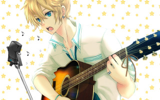 Blonde boy guitar microphone anime - a boy free wallpaper
