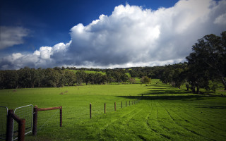 Australian landscape fence trees clouds - free summer wallpaper