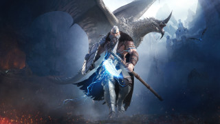 Man sword dragon cave glowing - epic fantasy character art free wallpaper