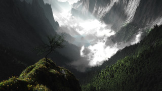 Mountain top tree clouds matte 2 - a mountain range in the background free wallpaper for desktop