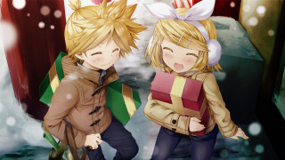 Anime characters holding presents snow - present free wallpaper