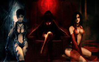 Gothic fantasy two women red 2 - lingerie free wallpaper