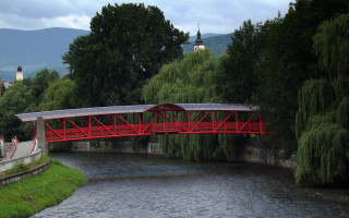 Red bridge river church trees 2 - a bridge over the water free wallpaper for desktop