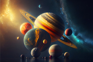 Planets sun reflection space art - a group of planets free wallpaper