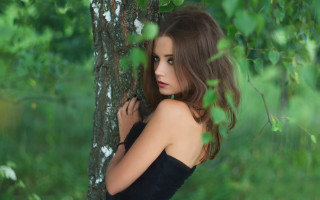 Woman black dress forest gothic 2 - against free wallpaper for desktop