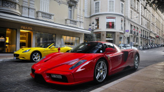 Red sports car street yellow - the side of a street next free wallpaper