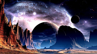 Mountains planets space scene stars - sci fi fantasy free wallpaper