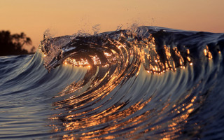 Golden blue wave sunset orange - free beach wallpaper