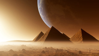 Pyramids desert planet sky sunset - a desert area free wallpaper