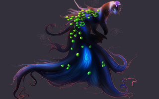 Woman blue dress bird glowing - bioluminescence free wallpaper