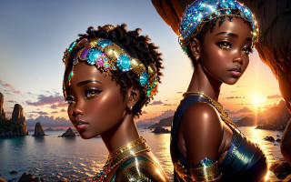 Egyptian costumes sunset ocean rocky - a rocky shoreline free wallpaper