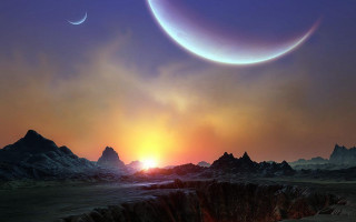 Planet moon star sunset night - a painting of a planet free wallpaper