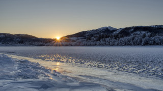 Sunset lake snow mountains city - the ground and mountains free wallpaper