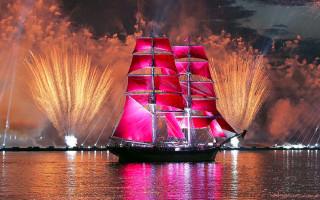 Boat fireworks red sail autumn - andrey ryabovichev free wallpaper for desktop
