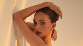 Woman ponytail white dress portrait - studio portrait free wallpaper