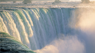 Waterfall boat mountain sunset sky - douglas robertson bisset free wallpaper