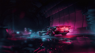 Car neon lit retrofuturism synthwave - a neon light free wallpaper