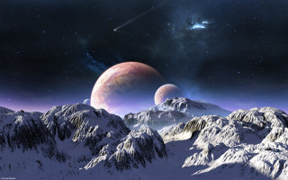 Mountains planet star space art - david free wallpaper for desktop
