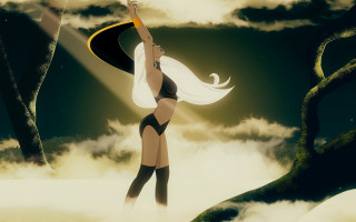 Woman blackwhite bodysuit frisbee clouds - fabien charuau free wallpaper