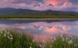 Mountain reflection lake sunset clouds - photograph free wallpaper for desktop