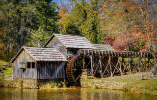Water mill autumn bridge architecture - free spring wallpaper