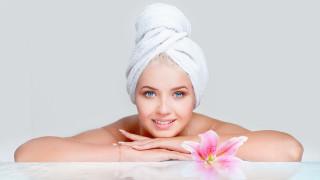 Woman towel head flower blue - her head and a flower free wallpaper