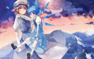 Anime couple mountain cloudy sky - star and a moon free wallpaper