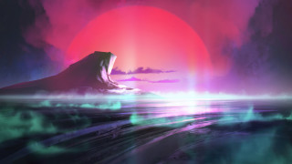 Mountain sunset red sun pink - a painting of a mountain free wallpaper