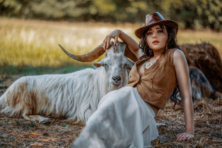 Woman hat goat field fashion - a woman in a hat free wallpaper