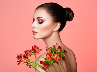 Woman flowers hair pink background - flower free wallpaper for desktop