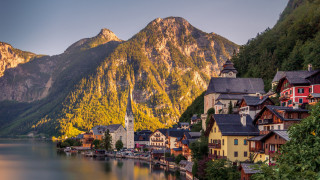 Scenic town mountains water bridge - scenic free wallpaper