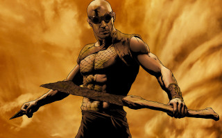 Bald man sword clouds fire - ben templesmith free wallpaper