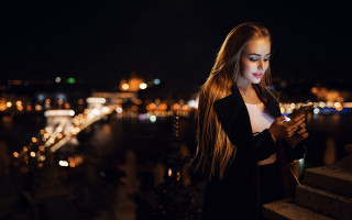 Woman ledge night city cellphone - alena aenami free wallpaper for desktop