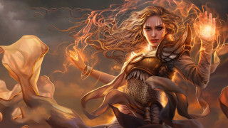 Woman fire sword armor flames - the gathering artwork free wallpaper