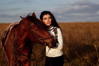 Woman horse field outdoors fashion - a horse in a field free wallpaper