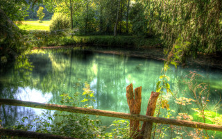 Pond trees fence wooden post - a pond free wallpaper