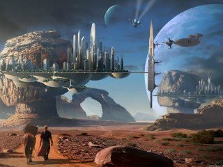 Futuristic city bridge space station - sci fi fantasy free wallpaper