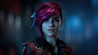 Pink hair cyberpunk portrait blue - a blue light behind her free wallpaper