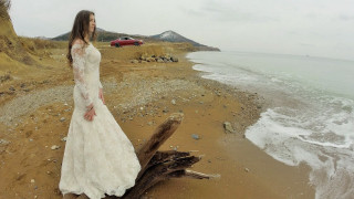Woman white dress beach tree - a beach next free wallpaper