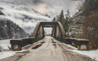Bridge snow mountains clouds constructivism - constructivism free wallpaper