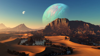 Desert mountains lake planet night - david free wallpaper for desktop