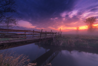 Bridge water sunset mist mystical - a bridge over a body of water free wallpaper