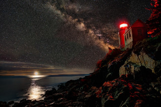 Lighthouse rocky cliff night star - star above free wallpaper for desktop