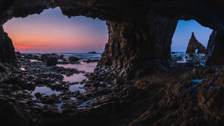 Cave sunset water rocks forest - rock free wallpaper